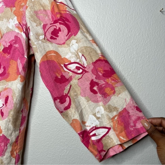 JM Collection Women 100% Linen Button Down Top Medium Pink Floral Embroidered - Picture 7 of 8